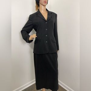 Evan Picone Polyester Striped Black Skirt Suit